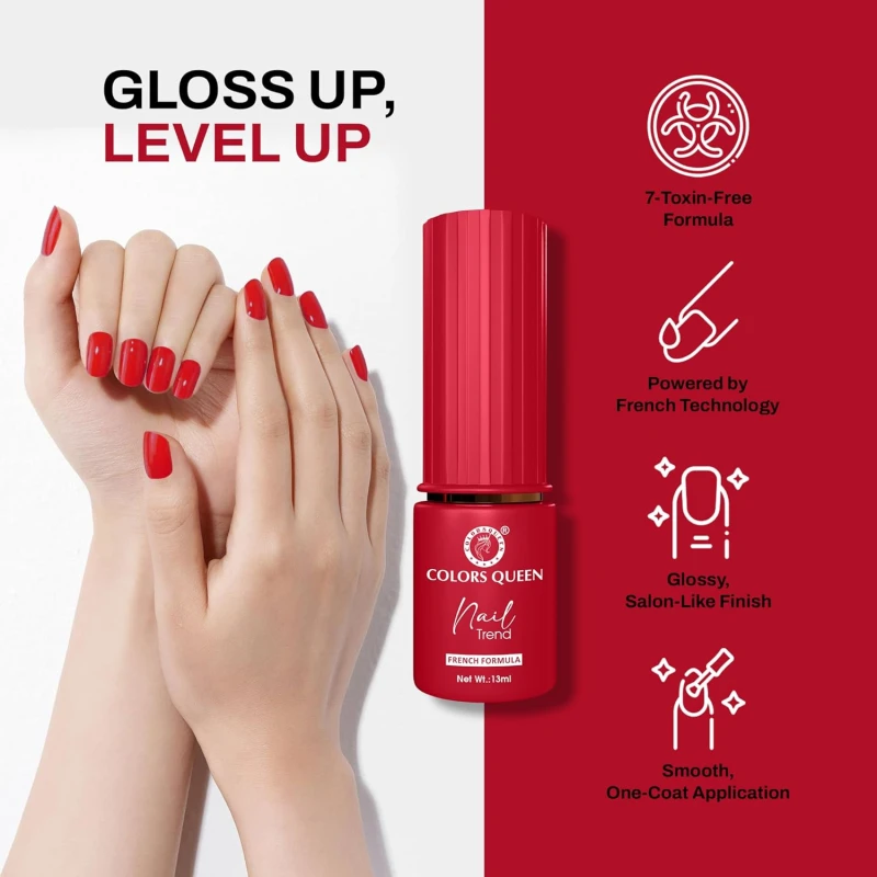Colors Queen Nail Trend Glossy Nail Polish | Chip Resisting & Quick Drying Nail Paint with High Shine | 7 Toxin Free Formula | Vegan & Cruelty Free | Long Lasting & Vibrant Nail Paint for Women (Toreador, 13ml) thumbnail 3